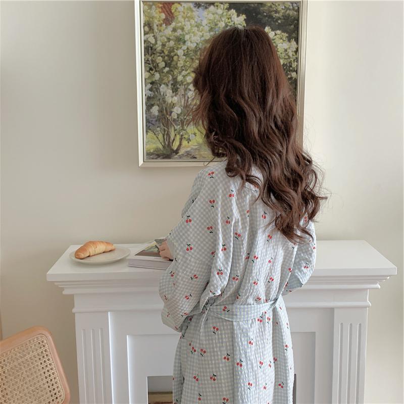 Title 2, Cherry Plaid Cute Bathrobe Long