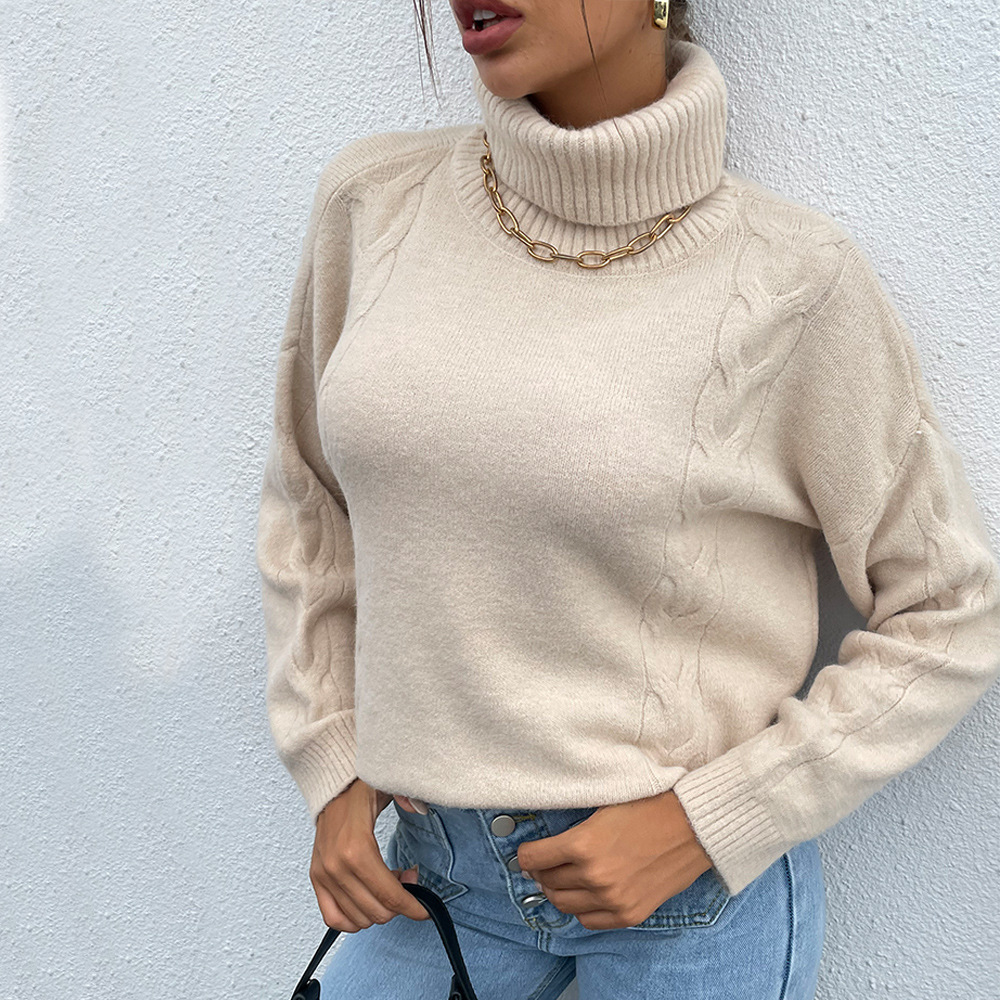 Solid Color Turtleneck Pullover Ladies Knitted Sweater Top Women
