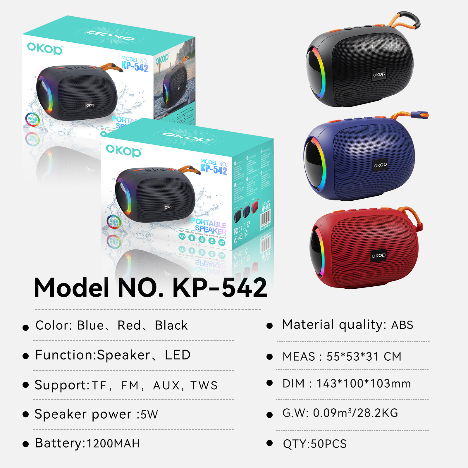 KP-542 Best-Selling Portable Bluetooth Speaker Outdoor-Ready With Lanyard LED Ambient Light Wireless Home Use TF Card Support And Bass-Boosting Subwoofer 4