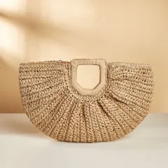 Women's Fashion Casual Vintage Hand-carried Straw Bag - Brown - View 1