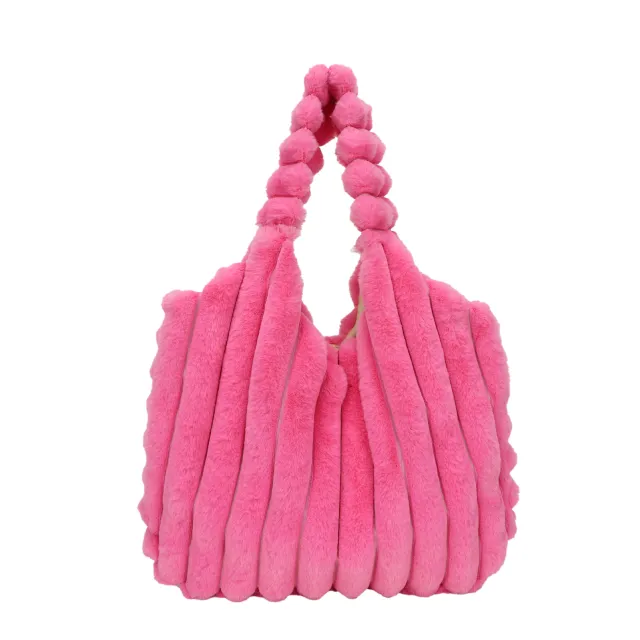 Striped Design Plush Bag Winter Fashion Shoulder Armpit Bags Large Capacity Furry Handbags Portable Cute Shopping Tote Bag Rose - Shop at LoveMi
