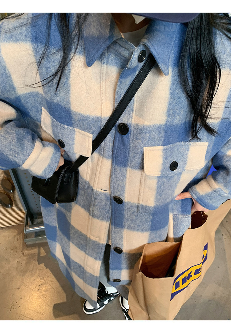 Medium Long Contrasting Color Plaid Coat Women