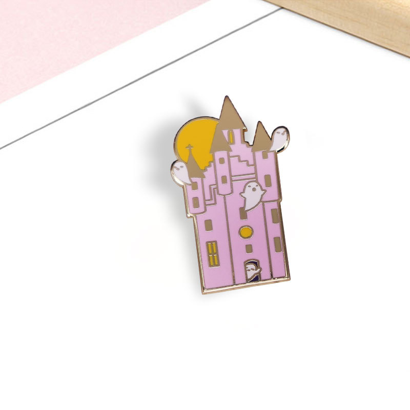 Haunted House Brooch Moon And Fan Castle Badge