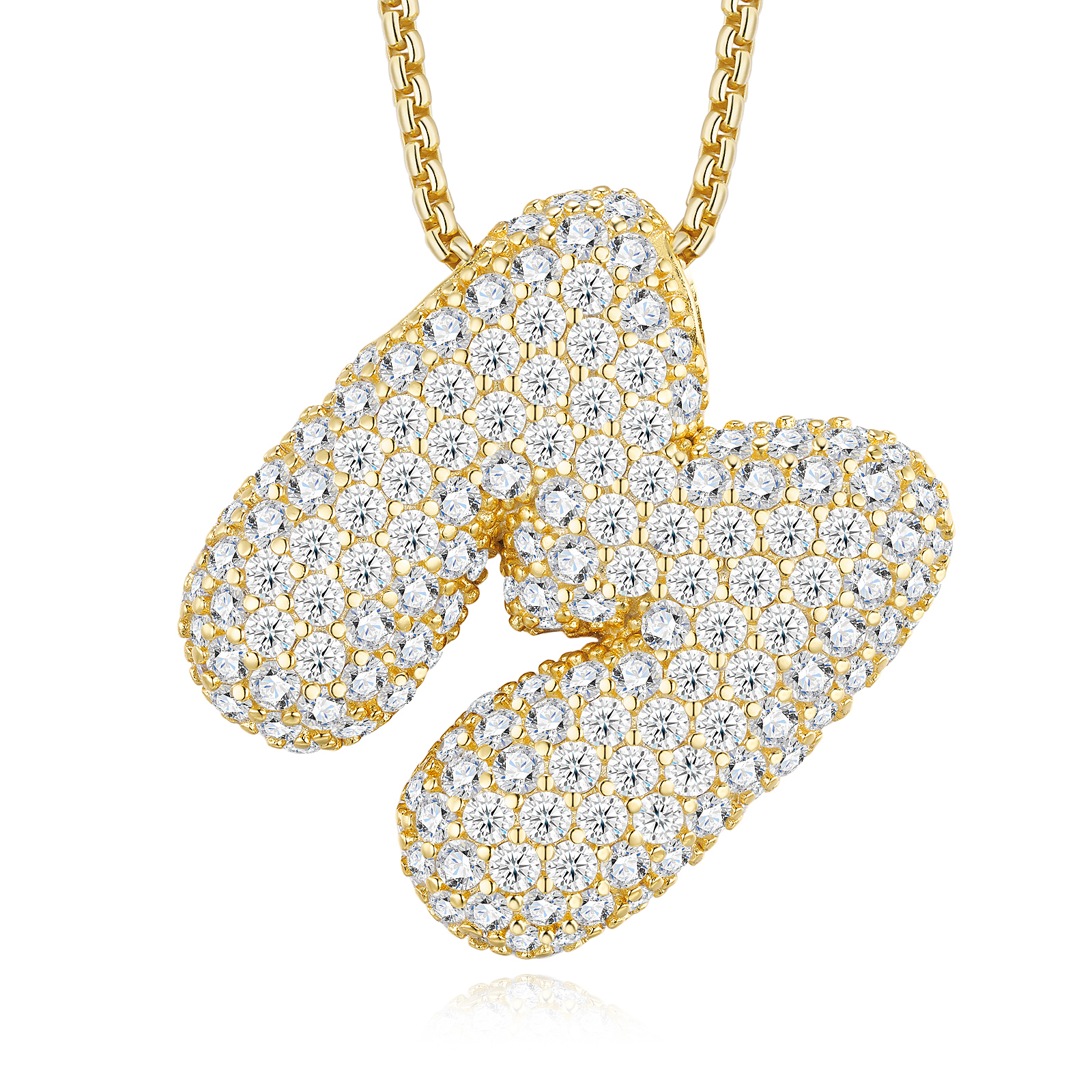 12.72g S925 Gold Plated Bubble Letter Initial Necklace For Women D Color VVS1 Moissanite Pendant With GRA Certificate, Heavy Solid Personalized Jewelry Gift Box Set A-Z