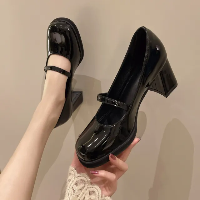 Women's Retro Medium Thick Heels Mary Jane Shoes Black - Shop at LoveMi