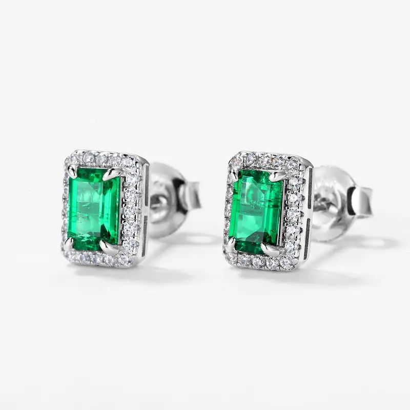 S925 Silver Female Cultivation Emerald Retro Stud Earrings