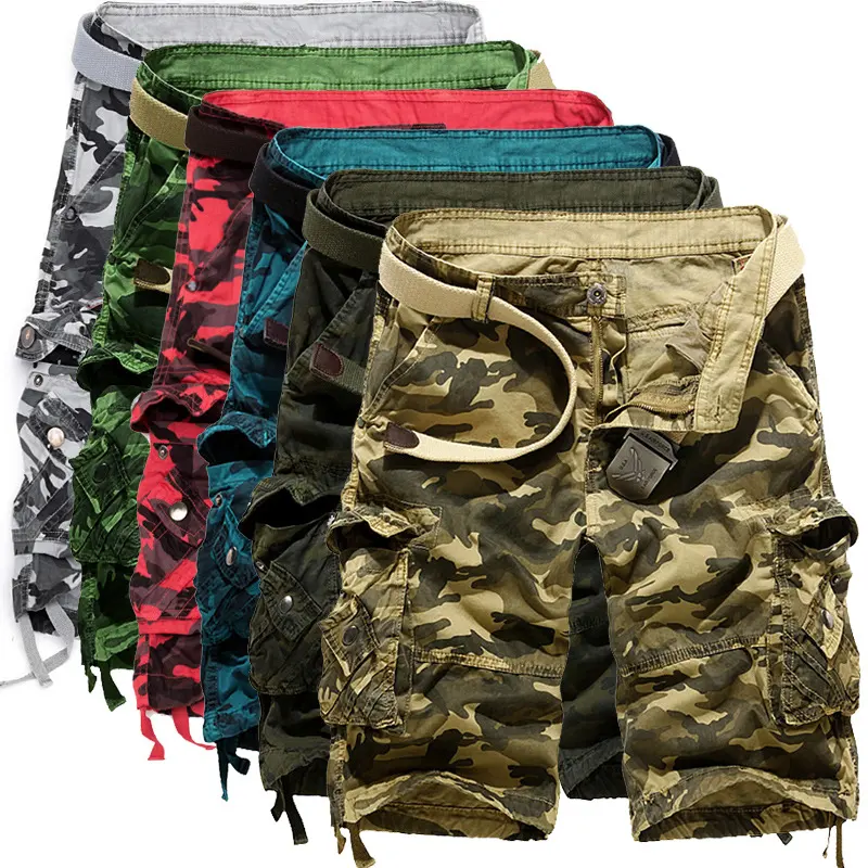 Men's Loose Casual Camouflage Overalls Large Size Multi-pocket Five-point