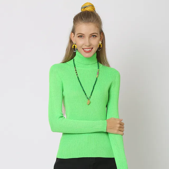 Solid Color Bottoming Shirt Knitted Sweater Turtleneck Sweater Deep Fruit Green - Shop at LoveMi