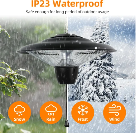 1500W Outdoor Hanging Patio Heater Ultra-Quiet Electric Heating Lamp