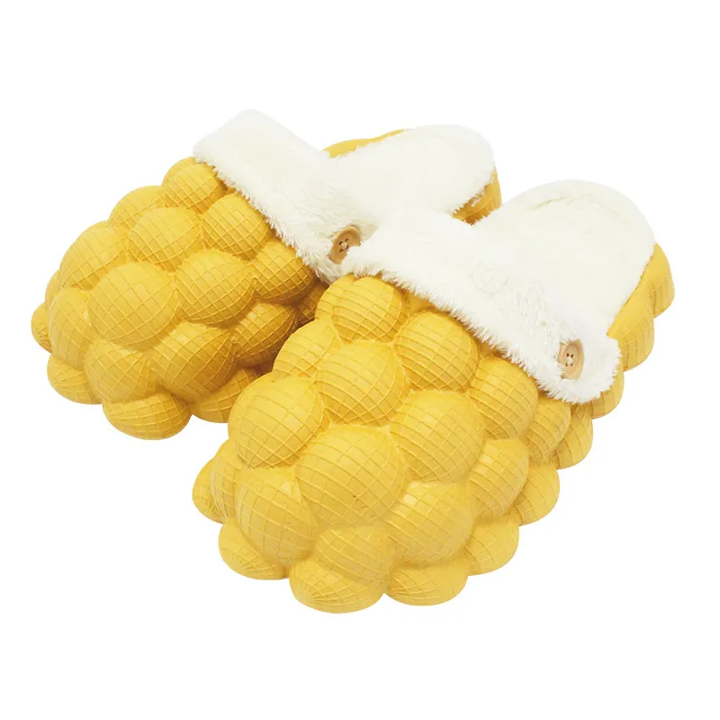 Bubble Shoes With Plush Home Slippers Warm Lovers Couple Slippers Winter Fashion - Yellow