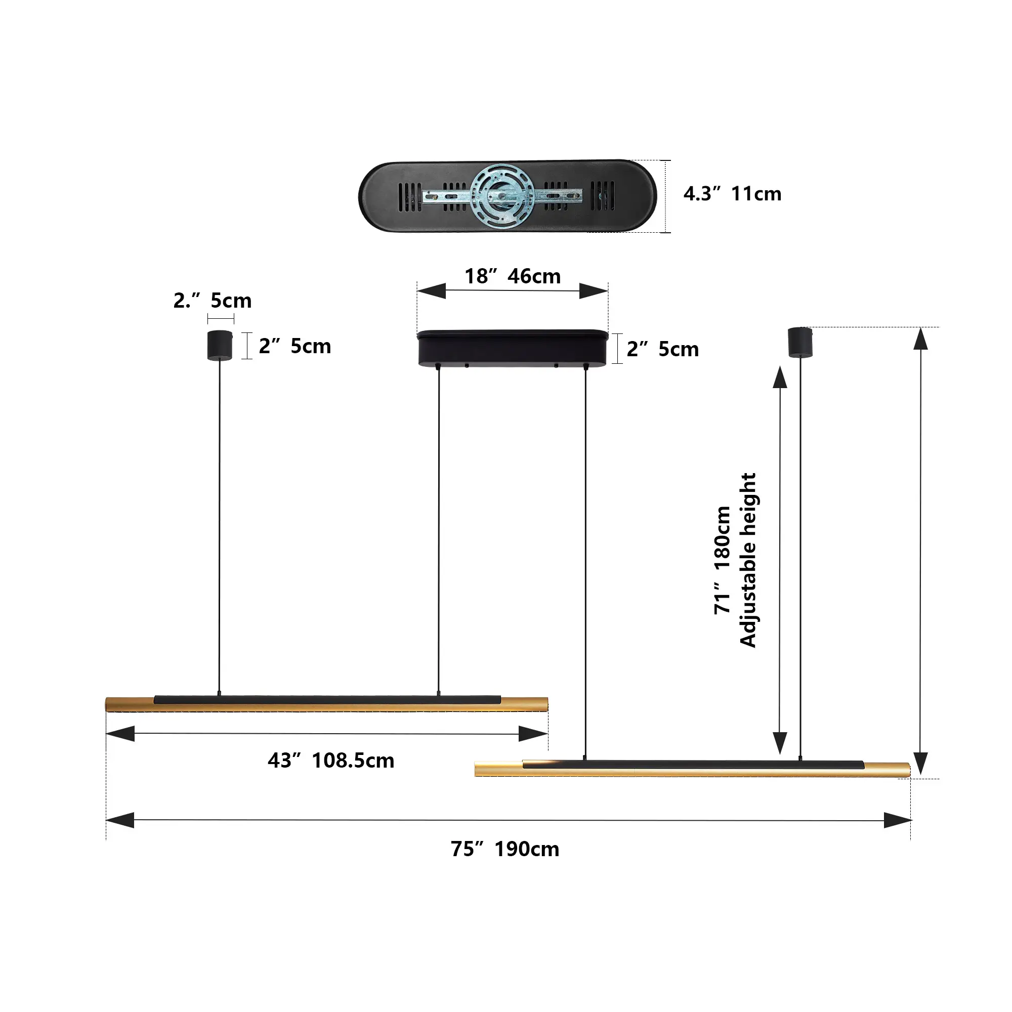 75-inch Modern Black And Gold LED Pendant