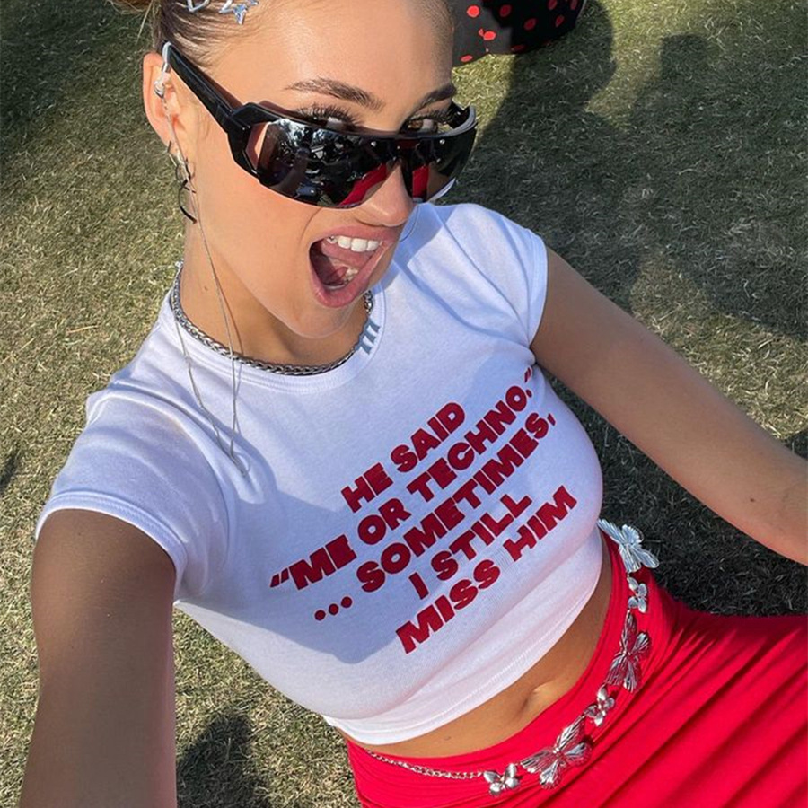 Hipster Letter Printing Hot Girl Slim Fit Short Short Sleeve T-shirt