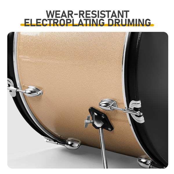 Full Size Adult Drum Set 5-Piece Champagne with Bass Drum, two Tom Drum, Snare Drum, Floor Tom, 16