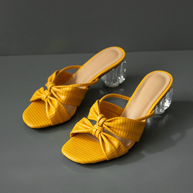 Summer Transparent Open toed Bowknot Sandals And Slippers Women Yellow - Shop at LoveMi