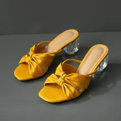 Summer Transparent Open-toed Bowknot Sandals And Slippers Women - Yellow - View 1