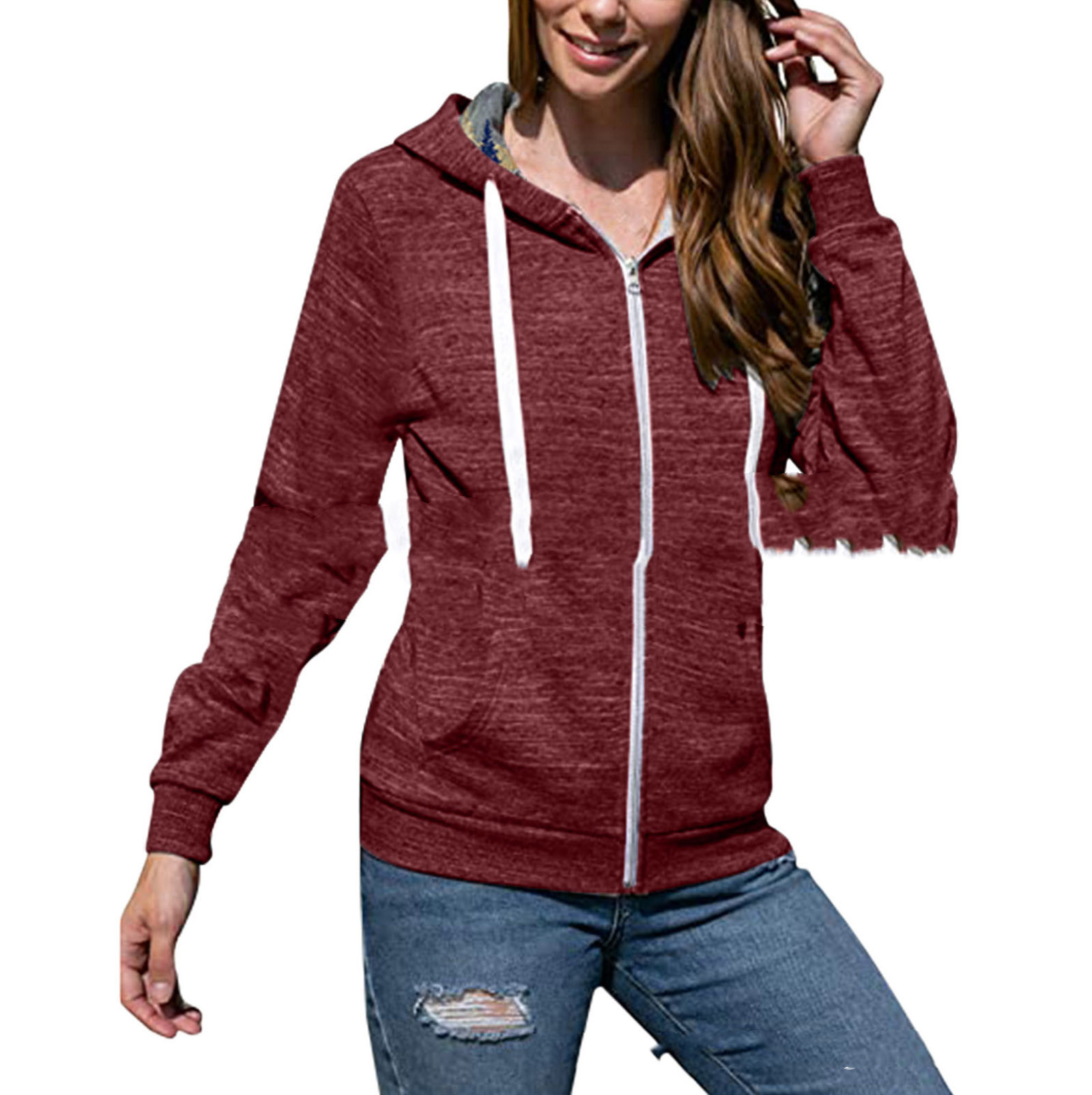 Printed Forest Hooded Drawstring Sweater Casual Loose Cardigan Jacket