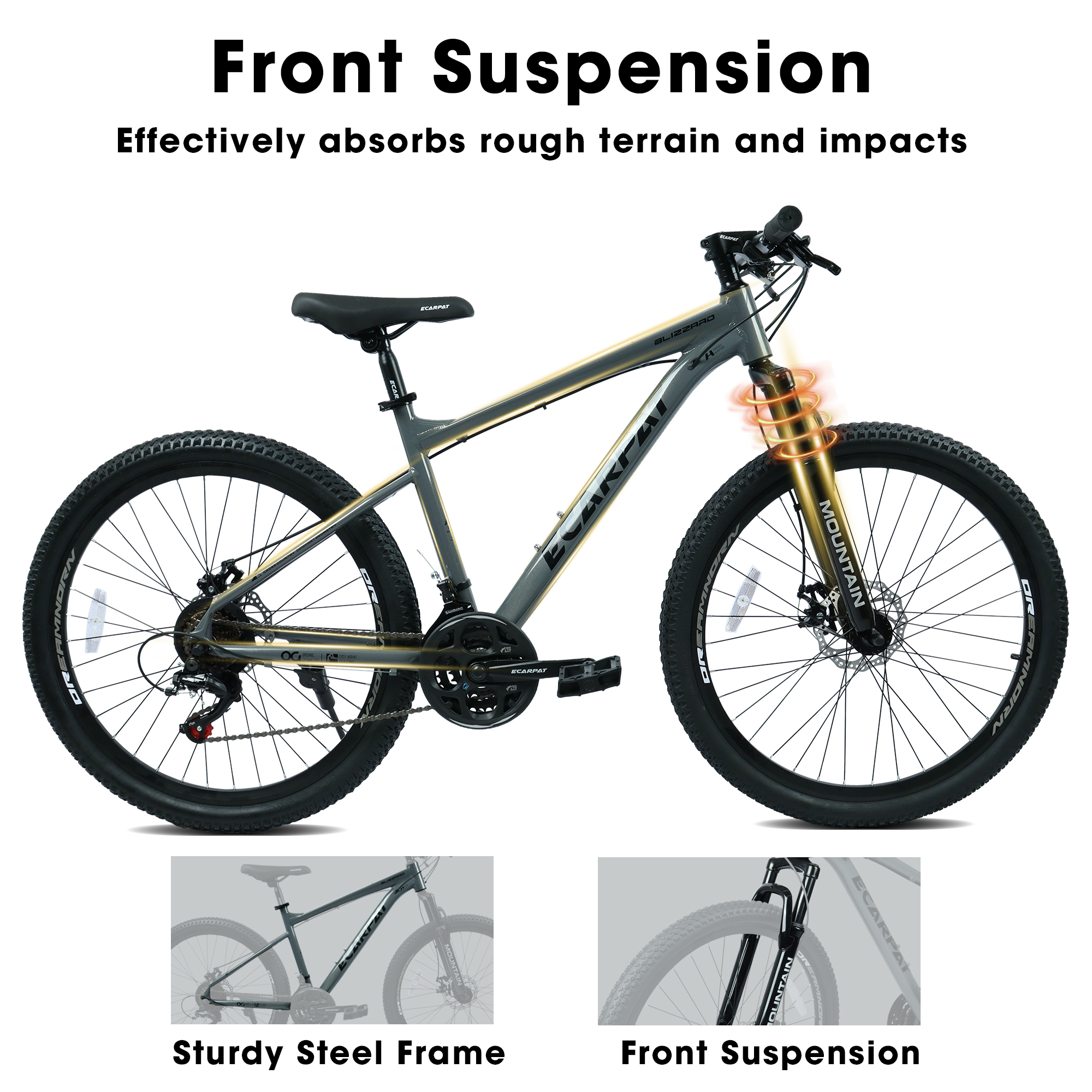 A26317 KIAPALNO 26 Inch All-Terrain Mountain Bike With Disc Brakes 21-Speed Drivetrain & Durable Carbon Steel Frame Ideal For Men And Women, Perfect For Trail Riding And Touring