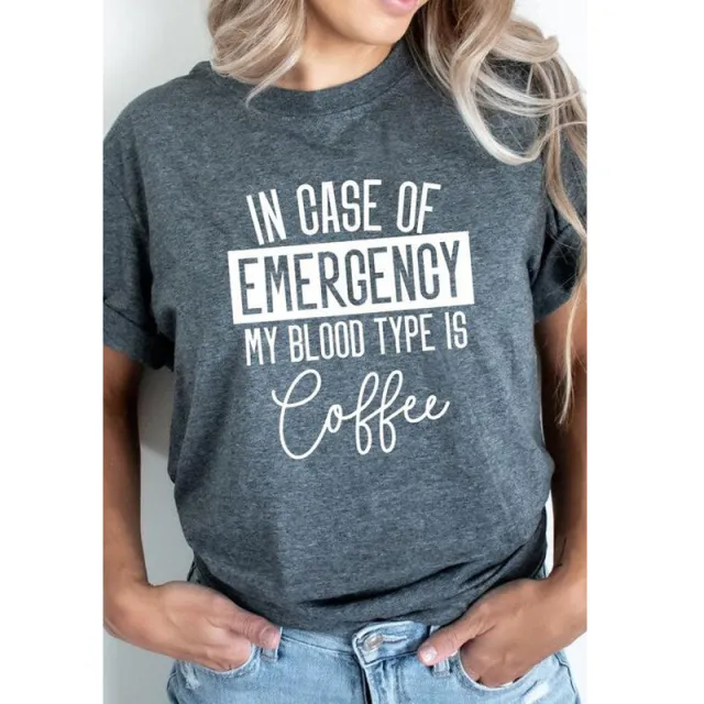 European And American Blood Type Is Coffee 3D Digital Printing Casual Round Neck Short Sleeves Dark Gray - Shop at LoveMi