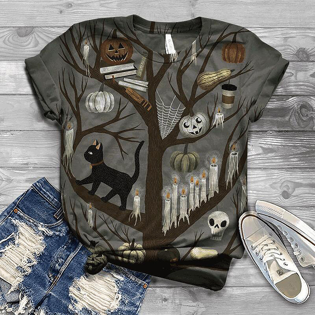 Halloween Retro Print T Shirt With The Same Style For Men And Women