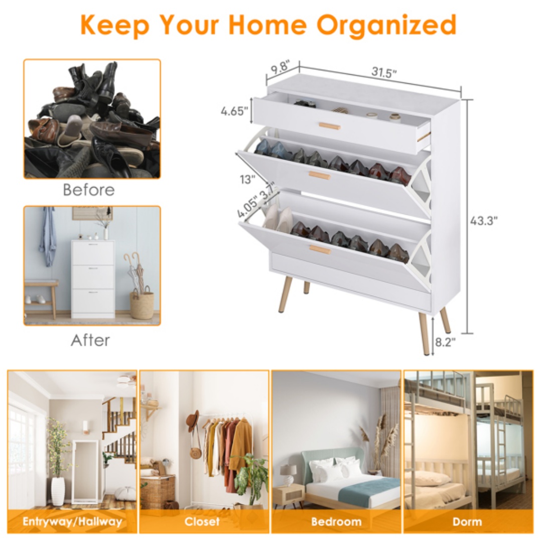 Shoe Cabinet, 16 Pair Shoe Rack Storage Organizer With 2 Flip Drawers, White... 8