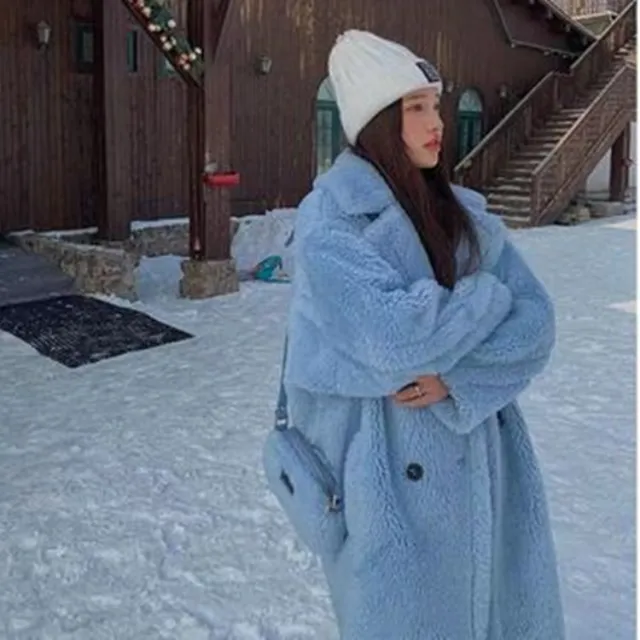 Sheep Shearing Coat Women's Mid length Fur Blue - Shop at LoveMi