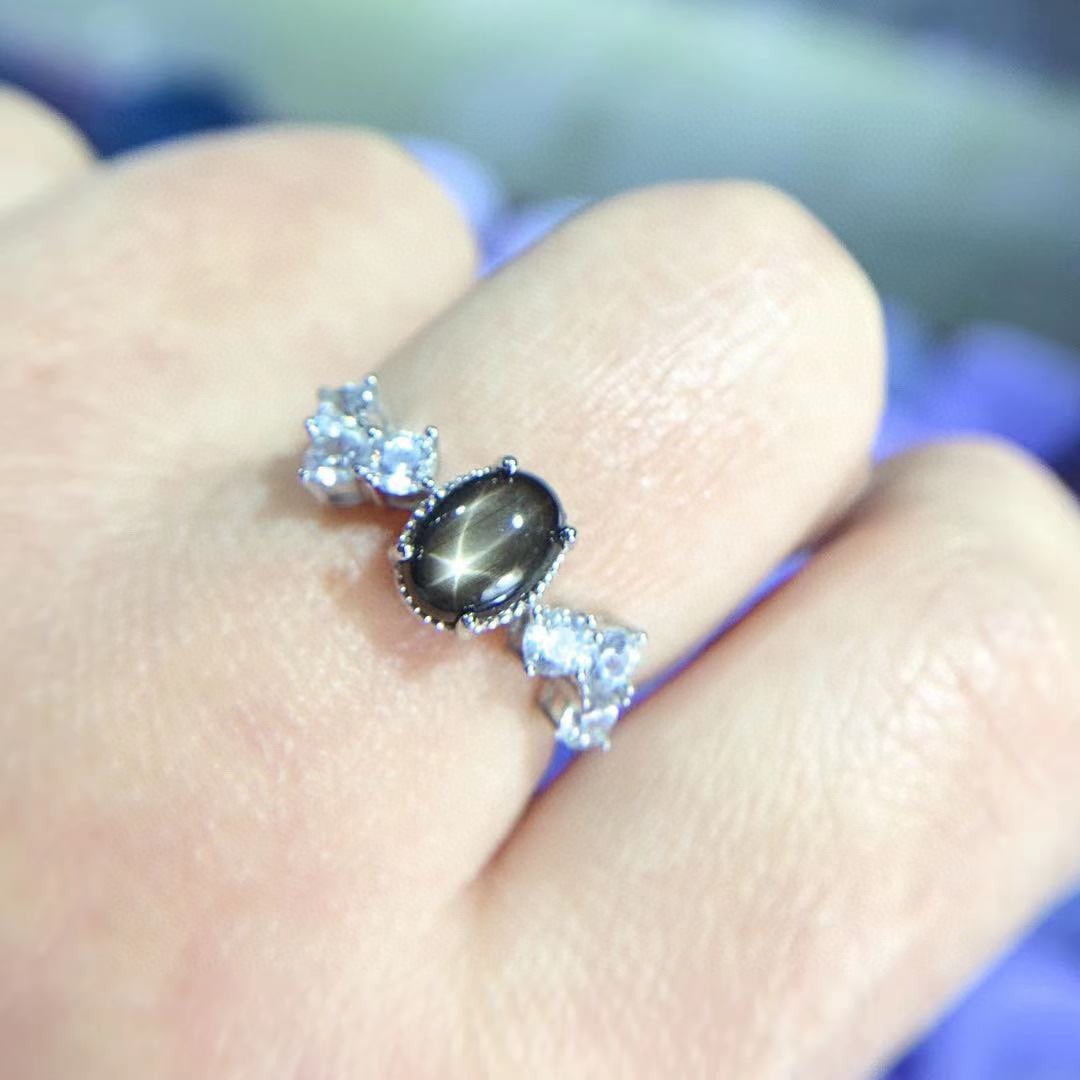 Natural Star Sapphire 925 Silver Plated 18K Ring