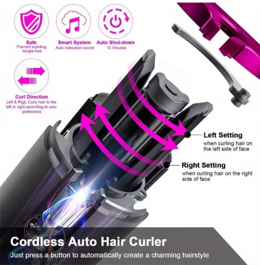 Automatic Curling Iron Portable Cordless Curler With USB Charging, Suitable For All Hair Types, 6 Level Temperature Adjustment