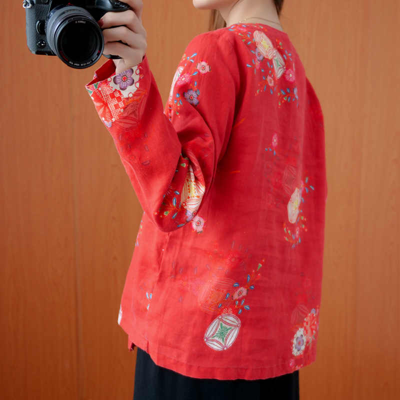 Title 1, Chinese Style Print Retro Large Size Shirt