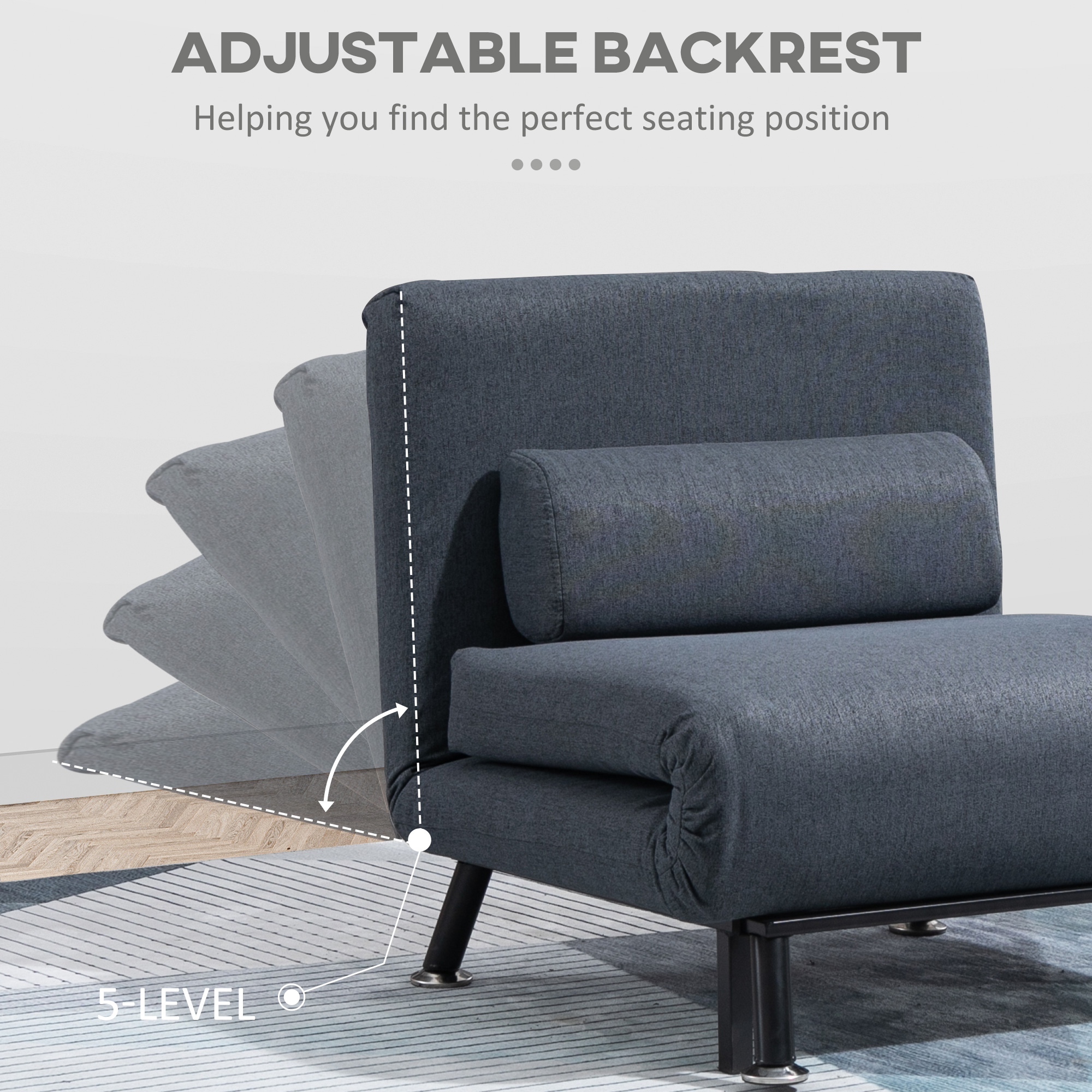Single Sofa Bed, Linen Fabric, Three In One Convertible Five Adjustable — image 4