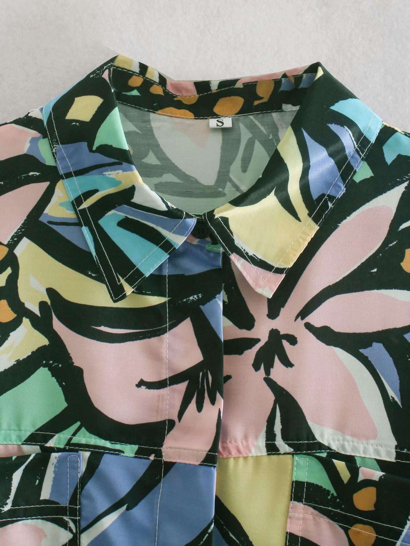 Spring Print Poplin Women  Short Shirt