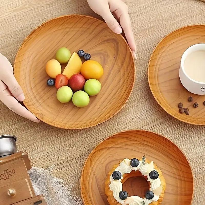 10 Creative Wood Grain Plastic Plates - Round Striped Design, High-Quality Lightweight, Suitable For Home, Dessert Shops 13