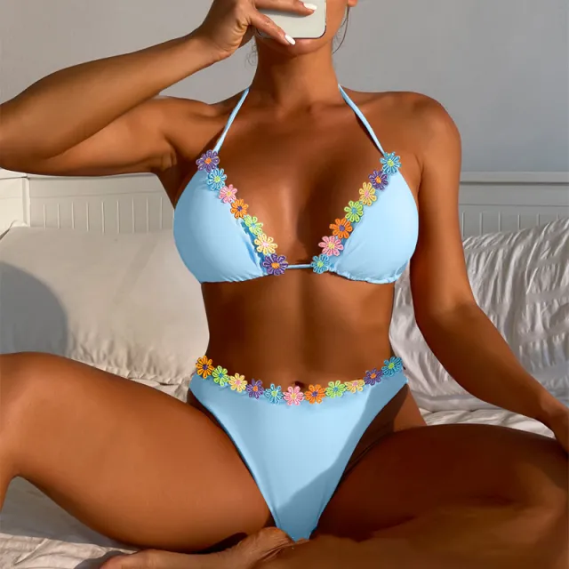Swimsuit Split Triangle Bikini Blue - Shop at LoveMi