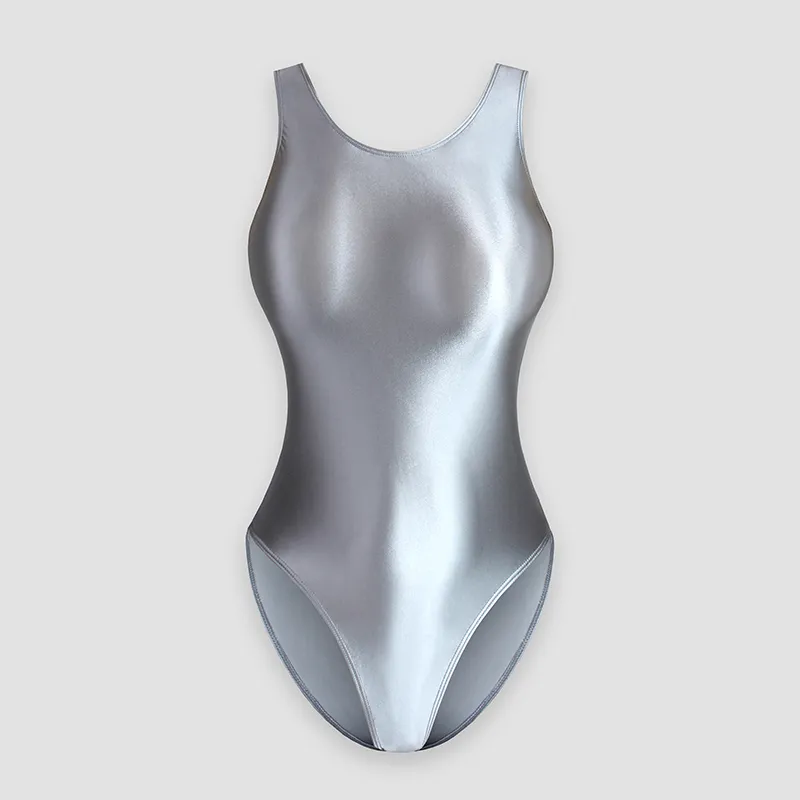 Women's Gymnastics One Piece Swimsuit Vest With Crotch - Medium Grey