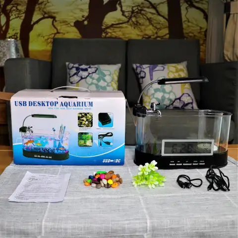 USB Desktop Streaming Mini Aquarium Time Date Week Temperature