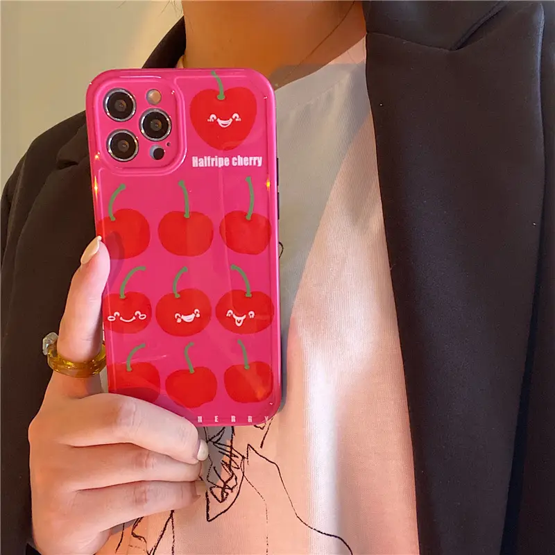 Full Screen Cherry Straight Edge Mobile Phone Soft Case
