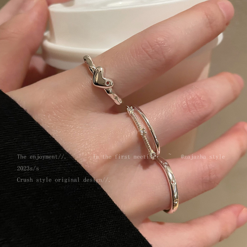1PCS Ins Style Silver Zircon Ring For Women, Light Luxury Minimalist Design, Adjustable Open Band, Versatile Elegant Jewelry