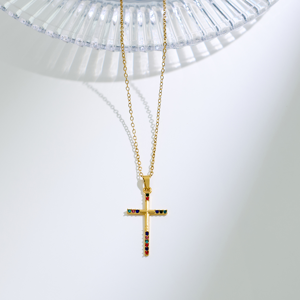 Stainless Steel Inlaid Zircon Cross Pendant Necklace — view 4