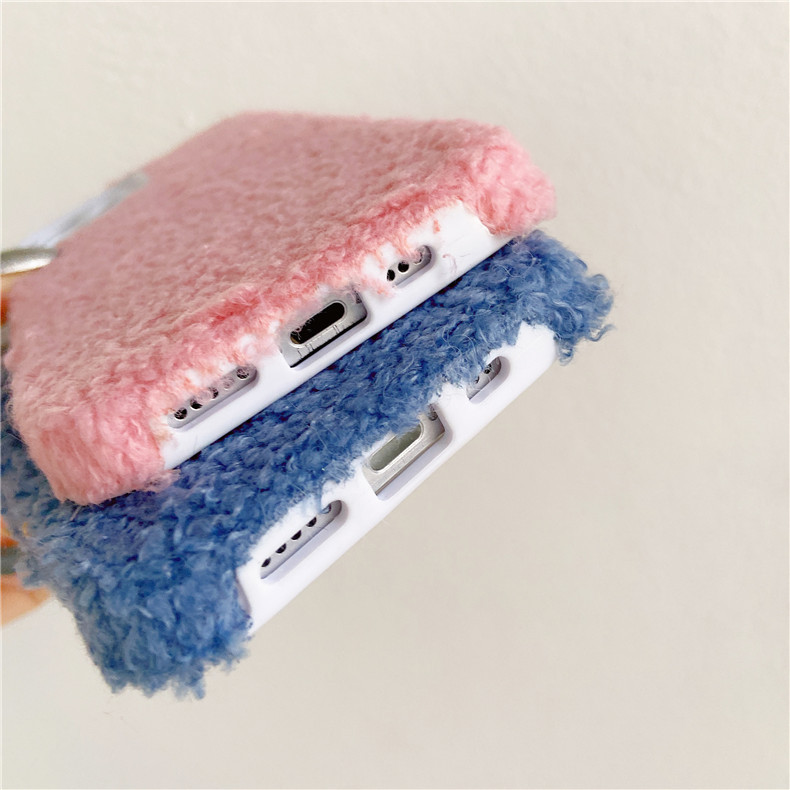 Coque de téléphone en silicone à fins trous, motif agneau en peluche – bleue – iPhone 12
