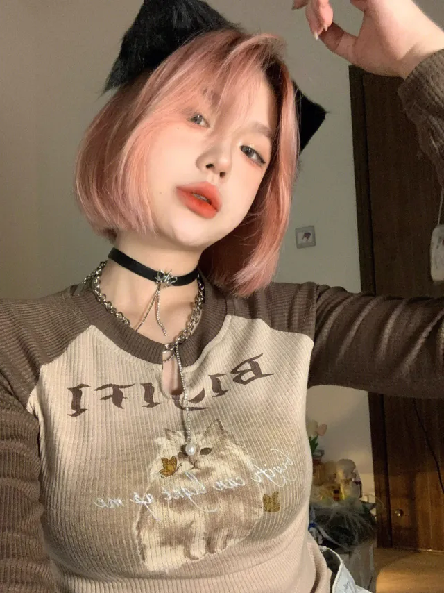 Long Sleeved Top Women's Short T shirt Elastic Thread U neck Slim Fitting Image Color 2Xl - Shop at LoveMi
