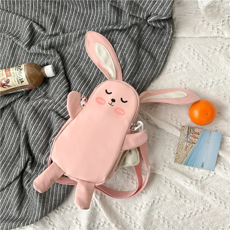 Japanese Canvas One-shoulder Cute Cartoon Soft Girl Bunny Bag - Pink