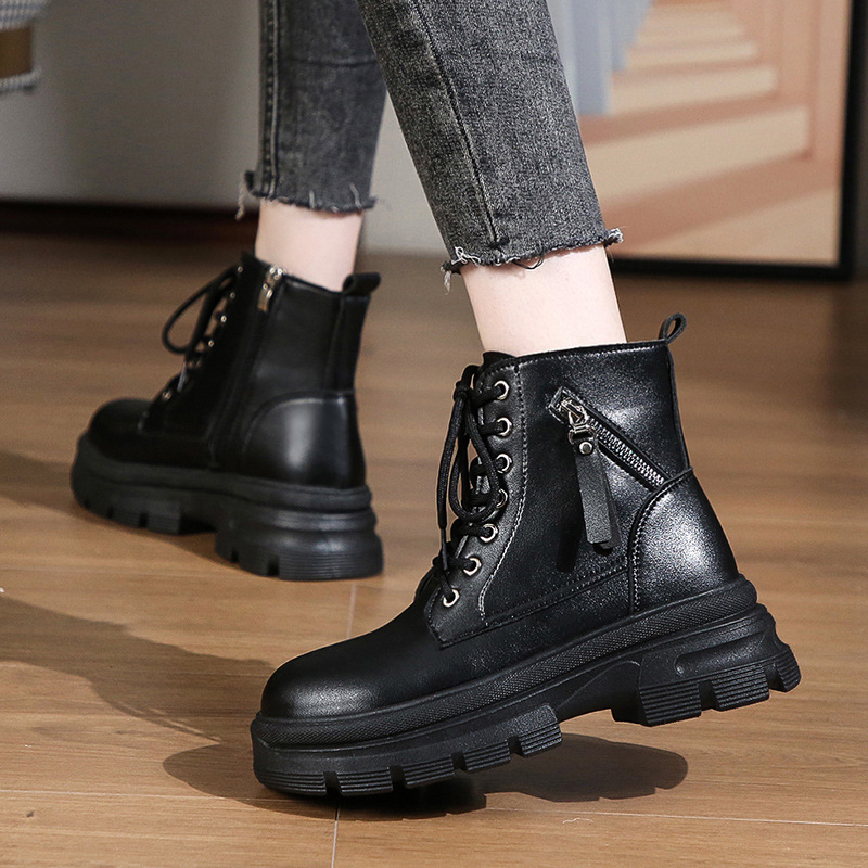Women's Leather Platform Casual Martin Boots