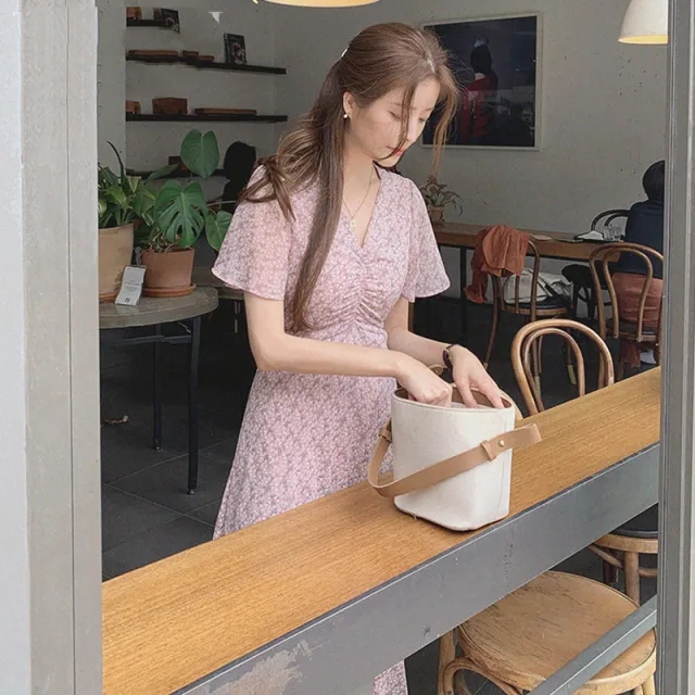 Women's French Retro Chiffon Floral Dress Pink - Shop at LoveMi