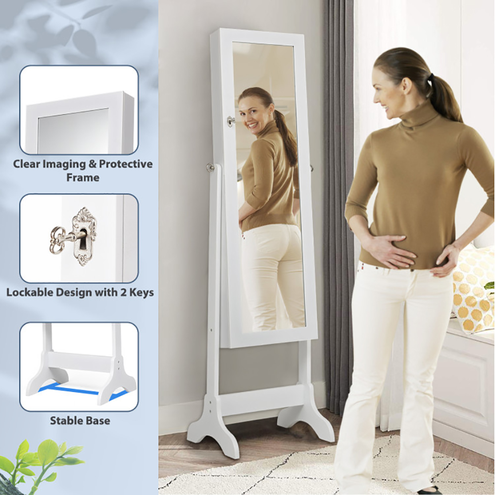 Lockable Mirrored Jewelry Cabinet Armoire Storage Organizer Box 5