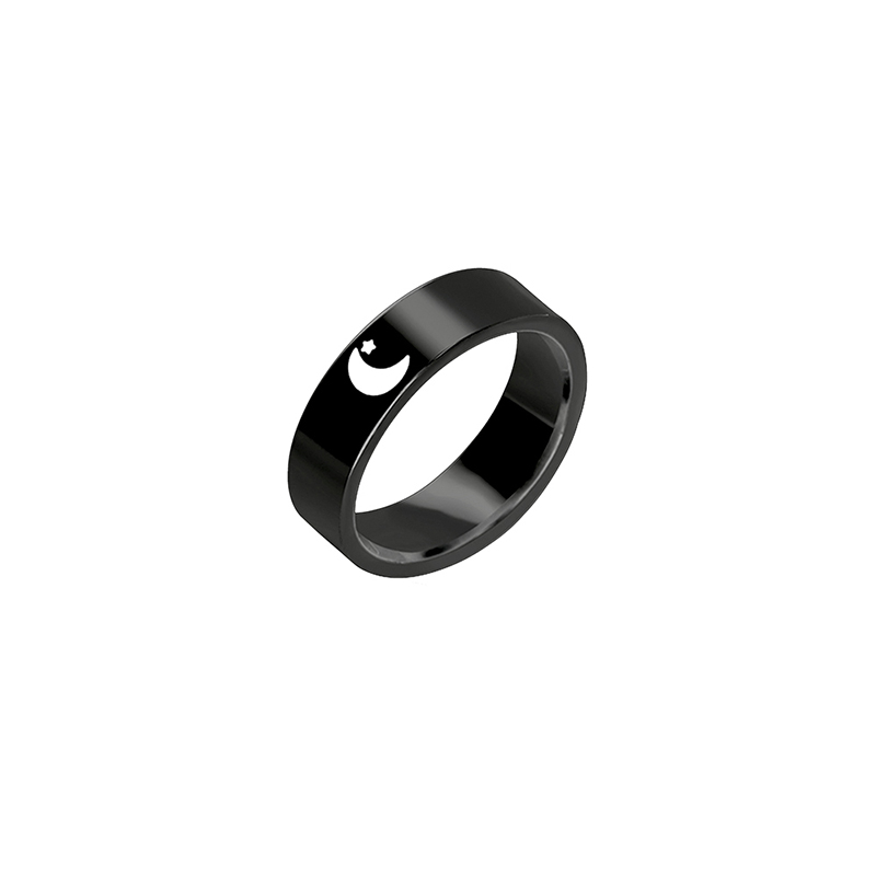 Title 7, Simple Sun Moon Stainless Steel Ring Black Silv...