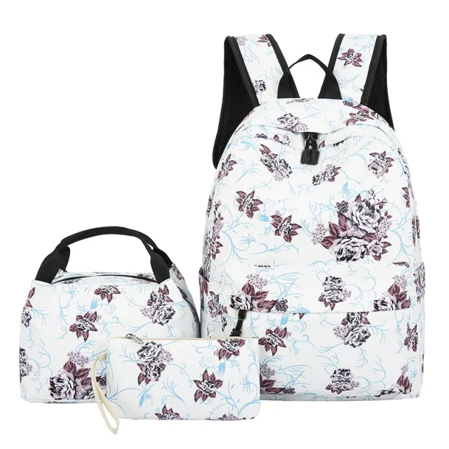 Floral Bags Schoolbag Backpack Lunch Bag And Wallets White - Shop at LoveMi