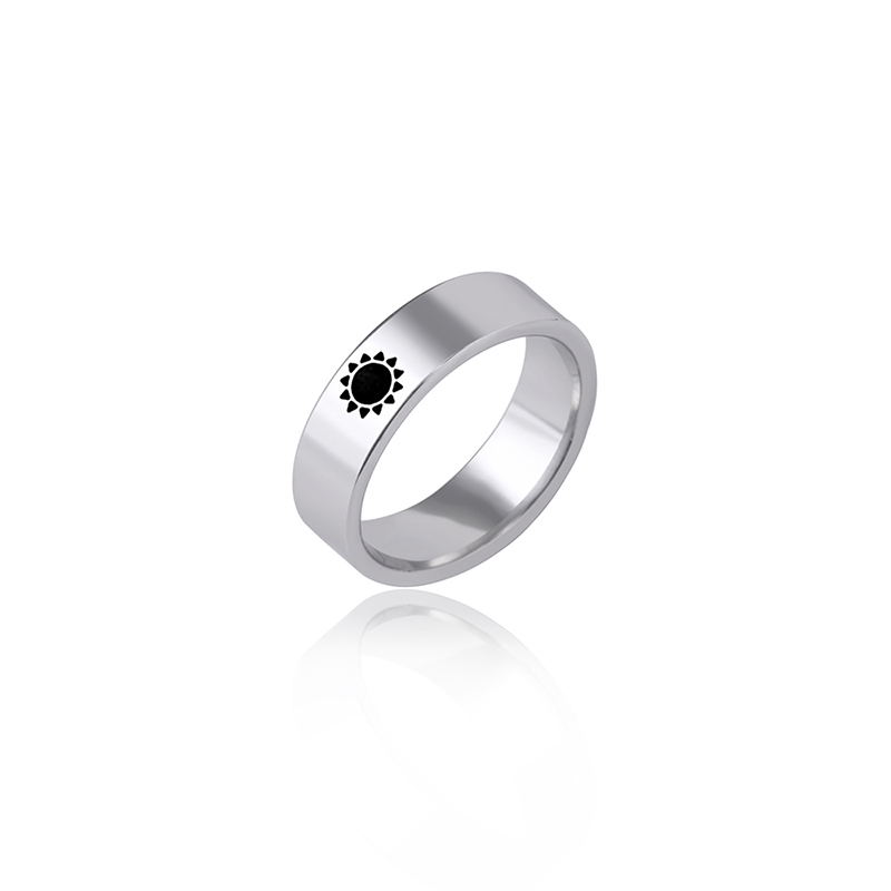 Title 5, Simple Sun Moon Stainless Steel Ring Black Silv...