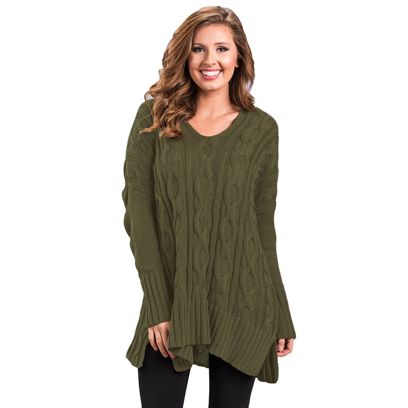 Title 2, Pullover Sweater Solid Color Long-sleeved V-neck