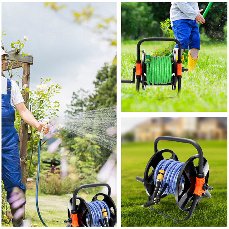 Portable Garden Hose Pipe Reel Cart Free Standing Holder Water Hose 20m UK