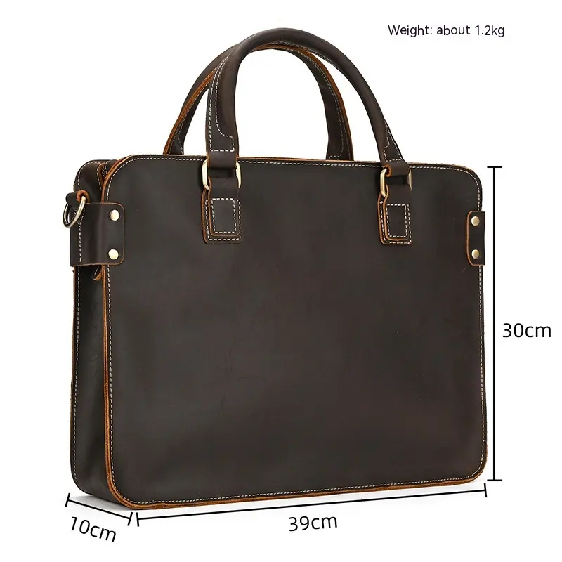 Retro Crazy Horse Leather Briefcase 14-inch Commuter