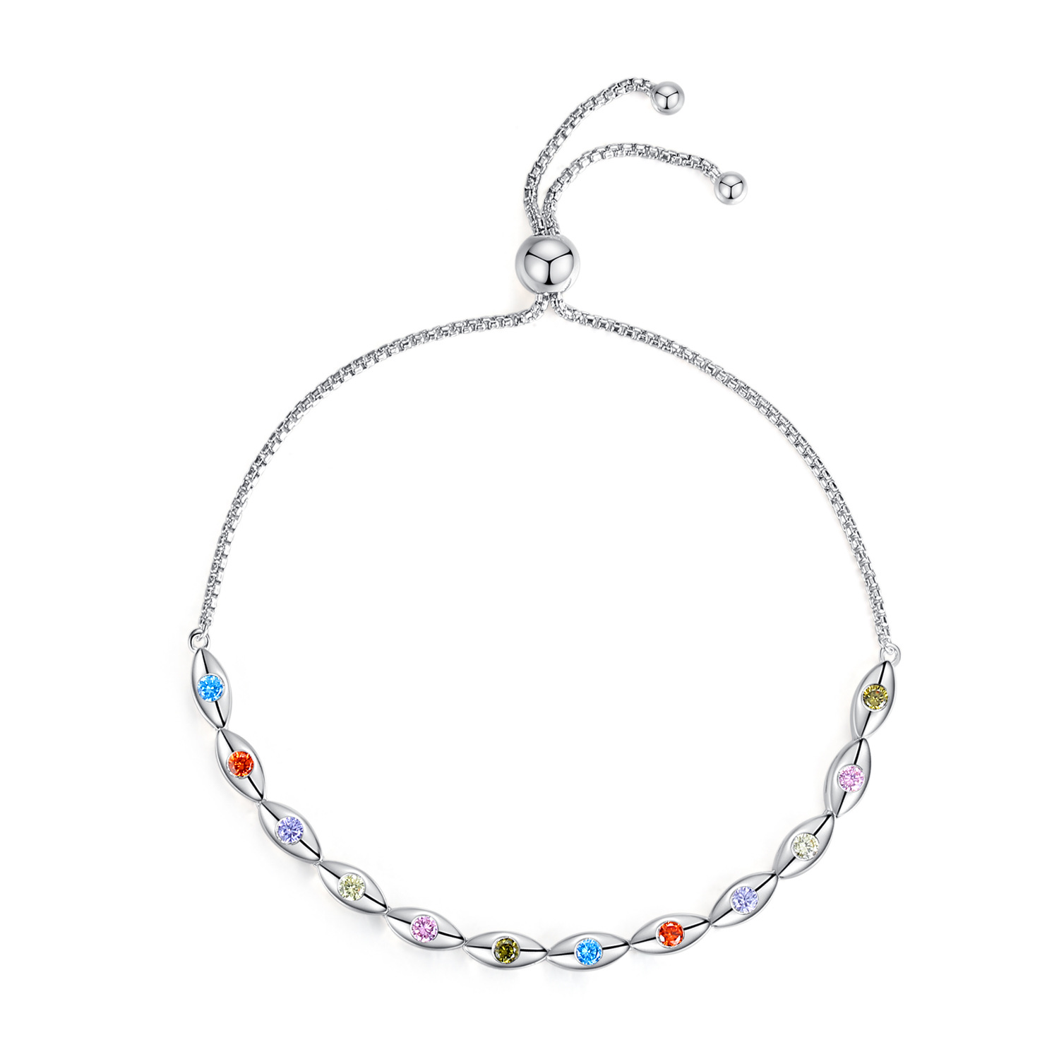 Title 4, S925 Sterling Silver Colorful Horse Eye Bracelet